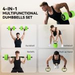 SPORTNOW 20kg 6-In-One Adjustable Weight Dumbbells Set, Barbell, Kettlebell, Push Up Stand – Green
