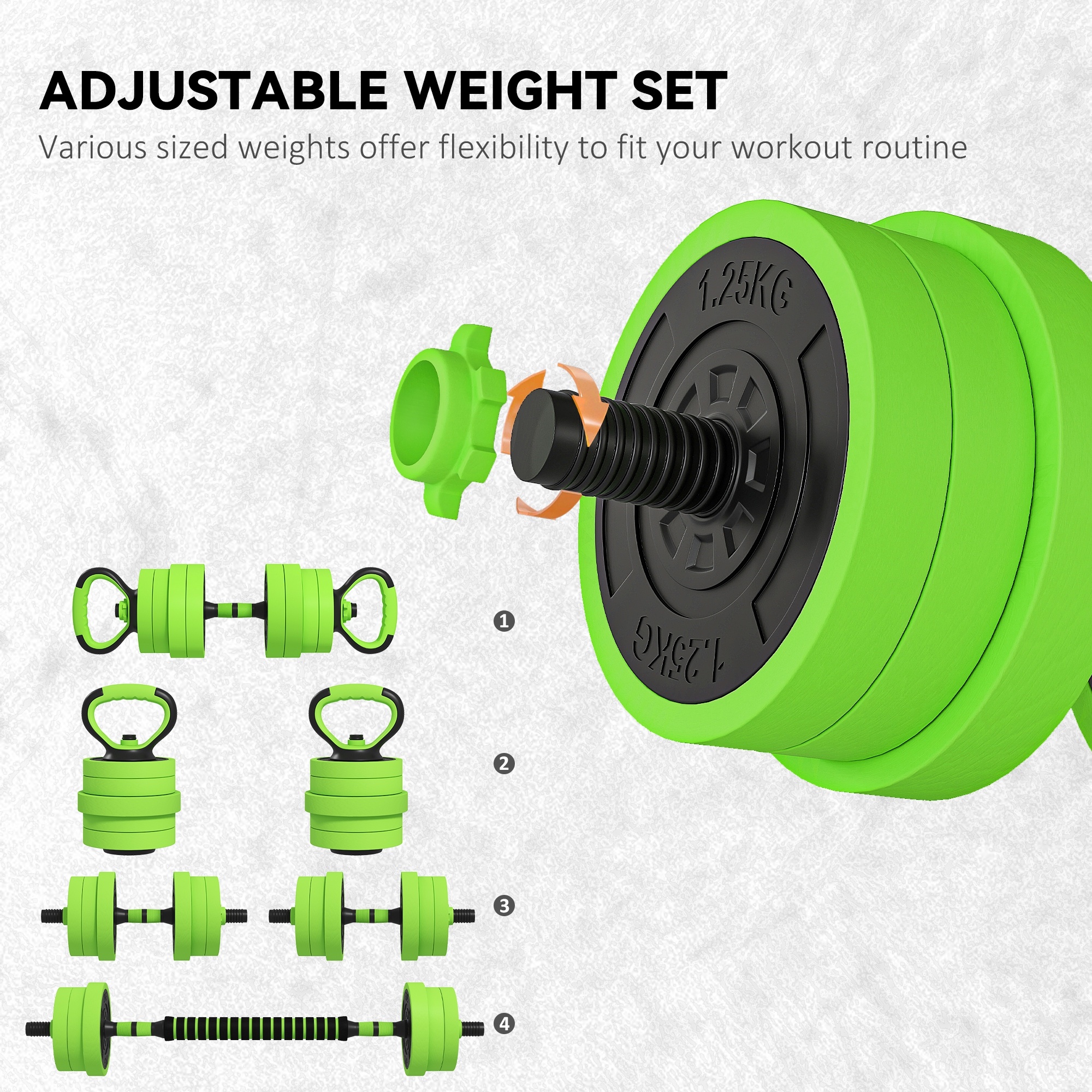 SPORTNOW 20kg 6-In-One Adjustable Weight Dumbbells Set, Barbell, Kettlebell, Push Up Stand – Green